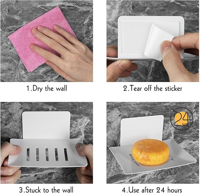 2 Pack Soap Dishes for Bathroom, Bar Soap Holder with Self Draining Tray, Soap Tray for Shower Wall, 5 Slot Self-Adhesive Soap Container (White)