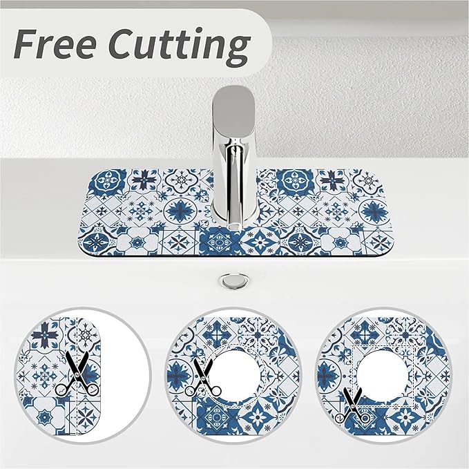 Kitchen Sink Splash Guard，Floral Mosaic stitching Faucet Mat Sink Gadgets-Super Absorbent Fast Drying Mat Drip Catcher for Kitchen, Bathroom,Sink Mat, Dish Drying Mat, Bathroom(15" X 5.5" )