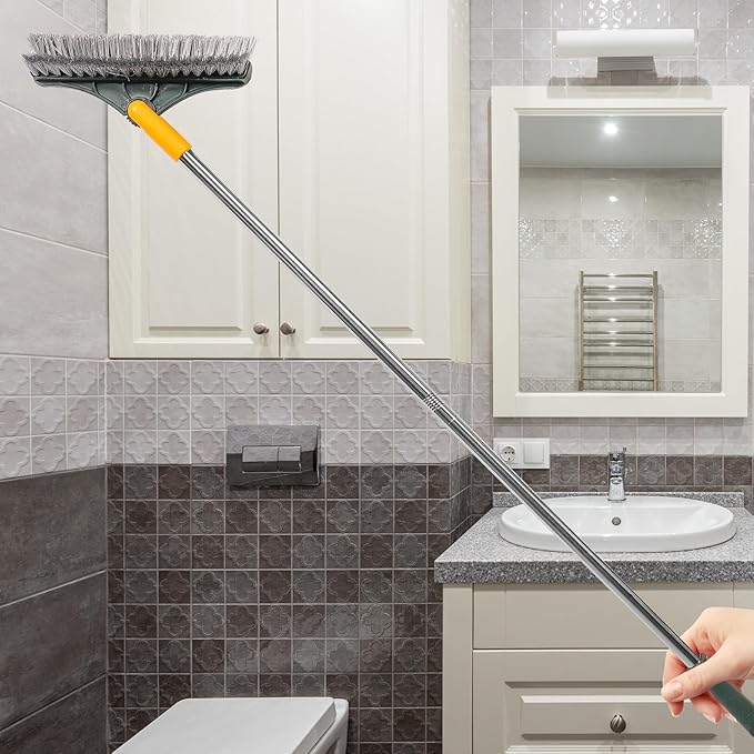DOITOOL Floor Scrub Brush Long Handle V-Shaped Dual-Sided Floor Scrubber Brush for Bathroom Tile Grout Cleaning Sturdy 110x23x8cm Cleaning Tool for Shower Random Color