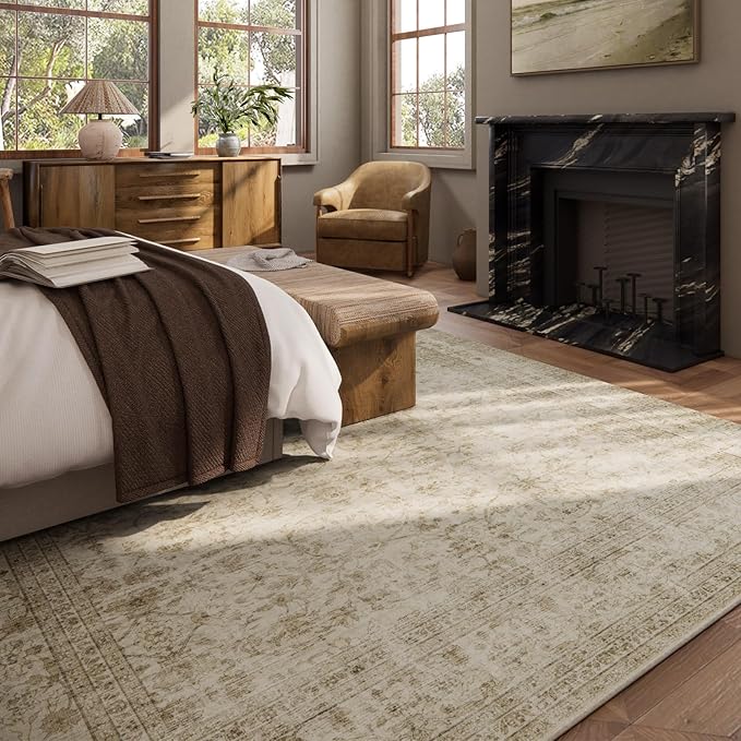 10x12 Area Rug Washable Rugs: Large Living Room Rug Stain Resistant Non Slip Distressed Vintage Low Pile Faux Wool Soft Carpet for Bedroom Farmhouse Dining Room Kids Playroom Nursery