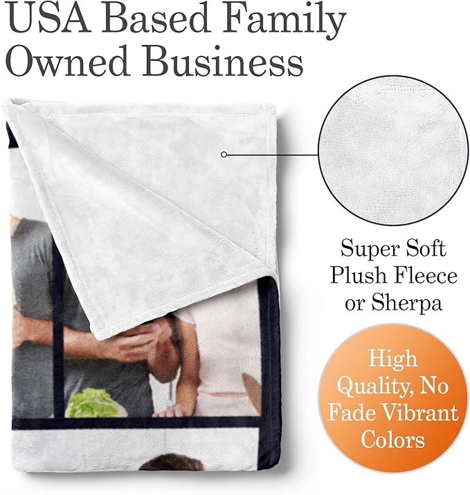 Ships Next Day, Custom Blanket with Picture and Text - Printed in USA, Personalized Photo Blanket with Text (Fleece 50x60)