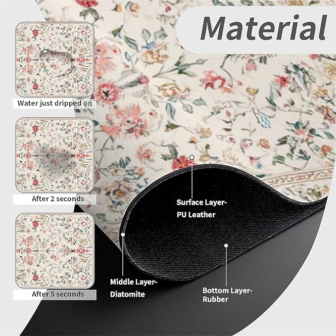 Kitchen Sink Splash Guard，Retro pastel floral Faucet Mat Sink Gadgets-Super Absorbent Fast Drying Mat Drip Catcher for Kitchen, Bathroom,Sink Mat, Dish Drying Mat, Bathroom(15" X 5.5" )