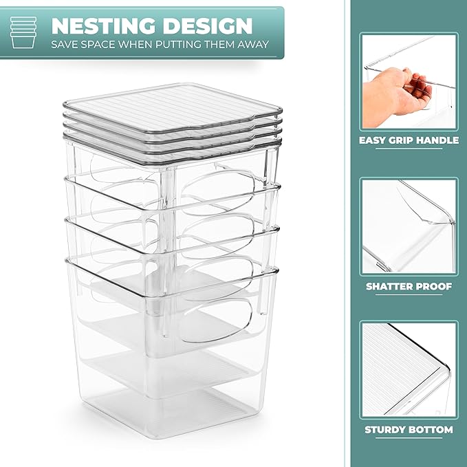 Sorbus Small Clear Plastic Storage Bins with Lids, Clear Stackable Storage Bins, Laundry Room Organizer Bins, Office, Classroom, Playroom, Bathroom, Laundry Room Organization and Storage (4 Pack)