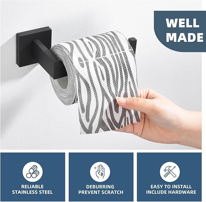 Toilet Paper Holder Matte Black, Angle Simple Stainless Steel Bathroom Tissue Roll Hanger, Open Sided Toilet Tissue Holder Wall Mount