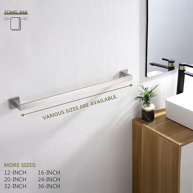 KOKOSIRI 32-Inch Single Towel Bar, Bathroom Kitchen Towel Holder, Wall Mounted T-304 Stainless Steel Towel Rack 2 Pack, Brushed Nickel, B4003BR-L32-P2