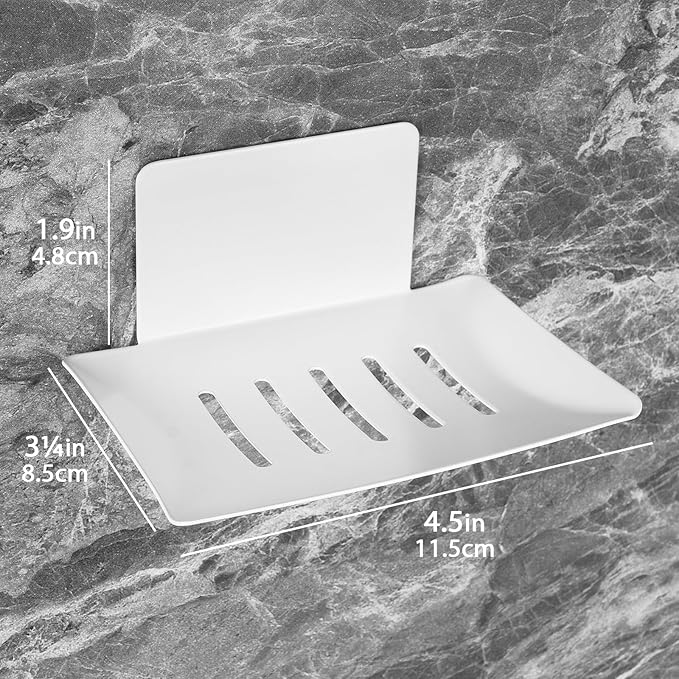 2 Pack Soap Dishes for Bathroom, Bar Soap Holder with Self Draining Tray, Soap Tray for Shower Wall, 5 Slot Self-Adhesive Soap Container (White)