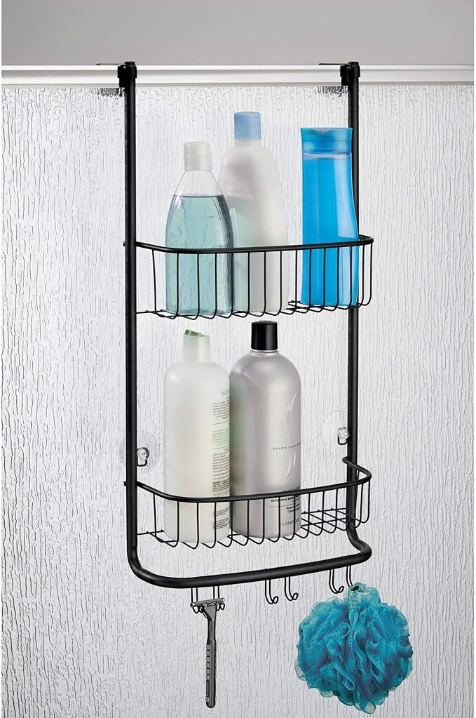iDesign Over-the-Door Hanging Shower Caddy Organizer, The Forma Collection – 12” x 6.5” x 24”, Matte Black