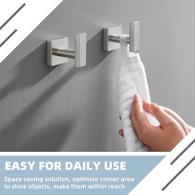 APLusee Brushed Nickel Towel Hook 2 Pack, 304 Stainless Steel Clothes Hook, Wall Mounted