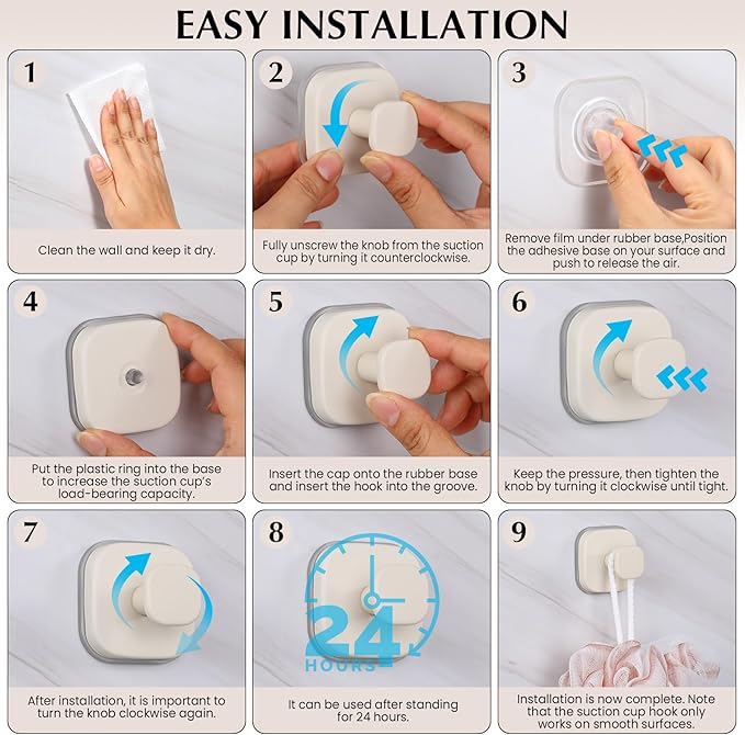 Suction Cup Hooks for Shower - Reusable No-Drill Mounting - Hooks for Towels, Robes & Loofah on Metal, Glass, Mirrors, Tile & Smooth Non-Porous Surfaces (2, Milk White)