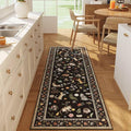 Rugcomf Runner Rug for Kitchen Non Slip 2'6''x8' Washable Rugs with Rubber Backing Soft Floral Animal Cat Carpet Runner for Kitchen Laundry Bedroom Bathroom, Black