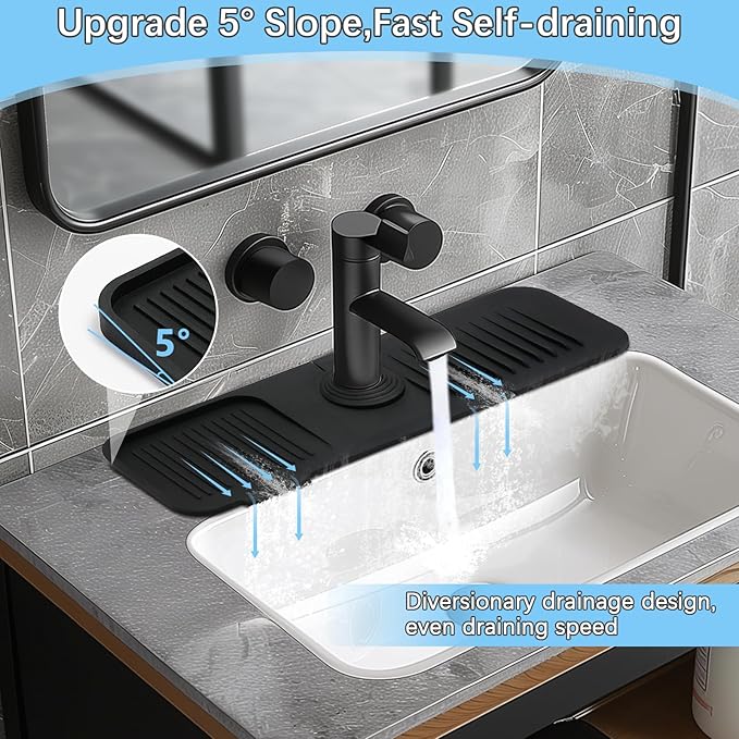 14.5*5.5 Inch Large Non-Slip Base,Multi-Surface Protector for Kitchen,Bathroom,Laundry,RV,Easy Clean Water Deflector Accessory(black)