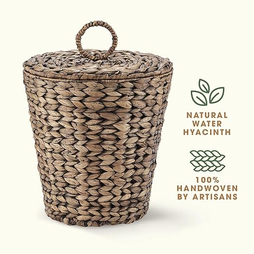 3 Gallon Black Wicker Trash Can with Lid and Liner