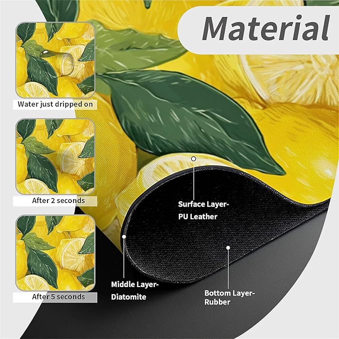Kitchen Sink Splash Guard，Lemons and Cat Faucet Mat Sink Gadgets-Super Absorbent Fast Drying Mat Drip Catcher for Kitchen, Bathroom,Sink Mat, Dish Drying Mat, Bathroom(15" X 5.5" )