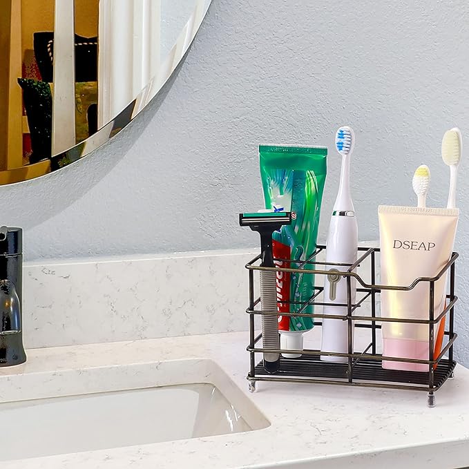 Dseap Toothbrush Holder, Electric Toothbrush Holder - Stainless Steel Tooth Brush Holder, Toothpaste Holder Organizer Stand Caddy for Bathroom, Bronze, Pack of 2