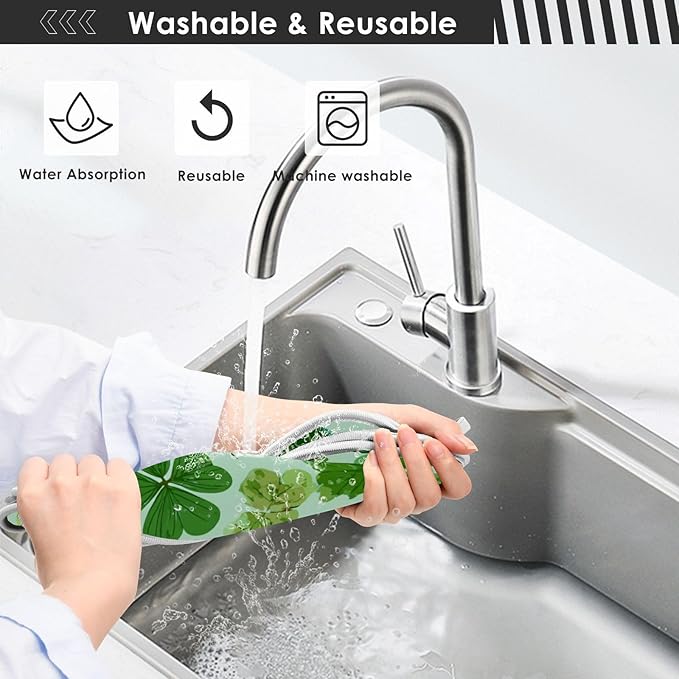 2 PCS Kitchen Sink Splash Guard 30 Inch Faucet Mat for Kitchen Sink Bathroom Sink Faucet Absorbing Drip Drain Mat Pad Microfiber Soft Washable Green St Patrick Clovers