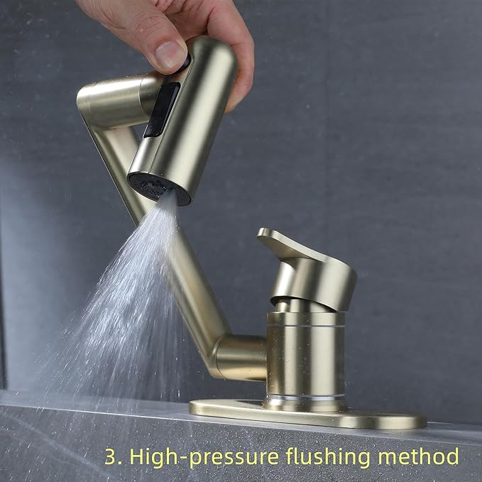 Bropury Rotatable Bathroom Faucets，Single Hole Golden Bathroom Faucet 1 Hole or 3 Hole，Lavatory Basin Vanity Faucet for RV Caravan Marine Boat Yacht(Brushed Gold) (Brushed Gold)