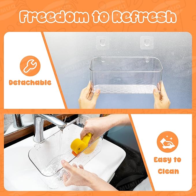 Bath Toy Storage Adhesive Shower Caddy for Baby Bath Toys Bathtub Toy Storage Holder Organizer Large Capacity Acrylic Shower Shelves for Bathroom Babies Bathing Accessories Shelf, 2 Pack
