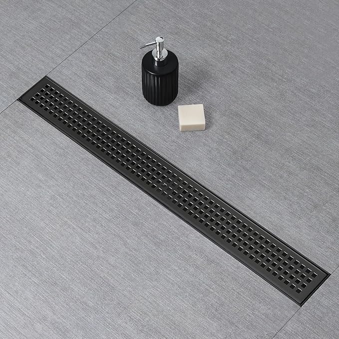 SaniteModar Linear Shower Drain, Matte Black Shower Drain 48 inch with Removable Grate,Brushed 304 Stainless Steel Shower Drain Include Hair Strainer,Adjustable Leveling Feet…