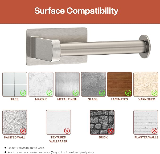 Toilet Paper Holder, Self-Adhesive Toilet Paper Roll Holder for Bathroom and Washroom, No-Drill SUS 304 Stainless Steel