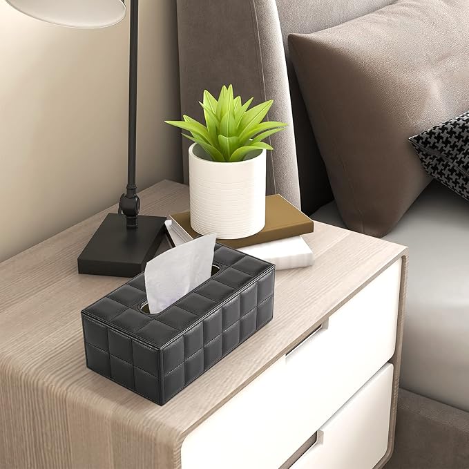 KINGFOM Rectangular Tissue Box Cover, Imitation Suede PU Leather Tissue Box Holder, Facial Napkin Paper Dispenser for Home Office Car Automotive Decoration with Magnetic Bottom(Soft Black)