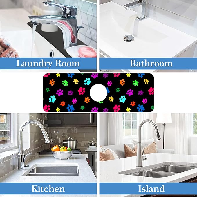 Dog Paw Print Faucet Mat for Kitchen Sink Animal Footprint, Soft Diatom Mud Material, Strong Water Absorption, Non-slip, Easy to Clean for Bathroom, Kitchen 15"X5.5"