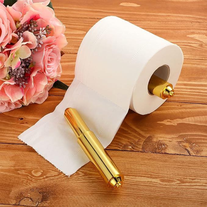 Shappy 4 Pcs Universal Toilet Paper Holder Replacement Rod Spring Loaded Plastic Retractable Paper Replacement Rod Toilet Tissue Roll Holder Insert for Bathroom Home Fixture Accessories (Gold)