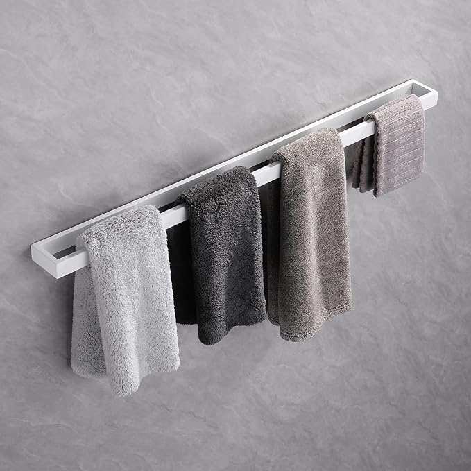 GERZWY 36-Inch Bathroom Towel Bar Stainless Steel Bath Towel Bar Modern Square Style Wall Mount, White