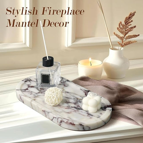 100% Real Natural Marble Tray for Bathroom, Luxury Calacatta Viola Stone Vanity Tray, Decorative Oval Trays for Countertop Storage Organizer, Dresser, Kitchen, Home Decor, 11.8" x 6", Purple
