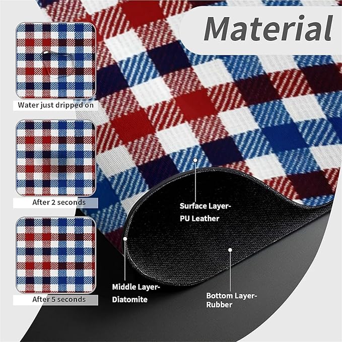 Kitchen Sink Splash Guard，Red white blue gingham Faucet Mat Sink Gadgets-Super Absorbent Fast Drying Mat Drip Catcher for Kitchen, Bathroom,Sink Mat, Dish Drying Mat, Bathroom(15" X 5.5" )
