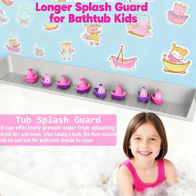 Longer Bath Tub Splash Guard for Kids,Silicone Bath Toy Holder for Bathtub,Bath Tub Play Shelf,Prevent Water Spills in Bathroom,Fun-Filled Bath Time for Toddlers(Grey) Including Free Bonuses