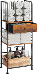 Towel Rack Free Standing 3-Tier with Drawer and M-Shaped Detachable Dividers,Towel Holder with Adjustable Shelf, Towel Organizer Space Saving for Bathroom and Poolside Patent Pending