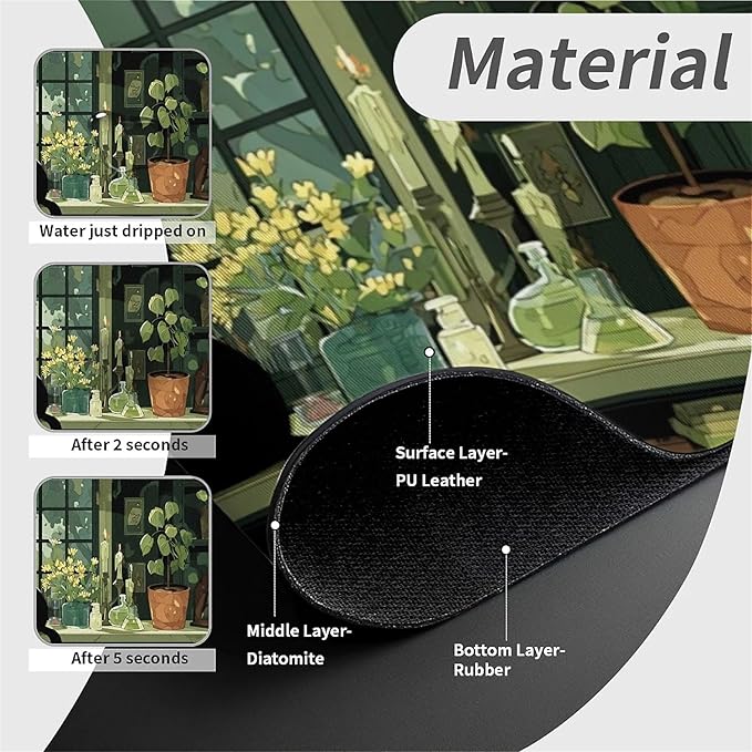 Kitchen Sink Splash Guard，Green witch room Faucet Mat Sink Gadgets-Super Absorbent Fast Drying Mat Drip Catcher for Kitchen, Bathroom,Sink Mat, Dish Drying Mat, Bathroom(15" X 5.5" )