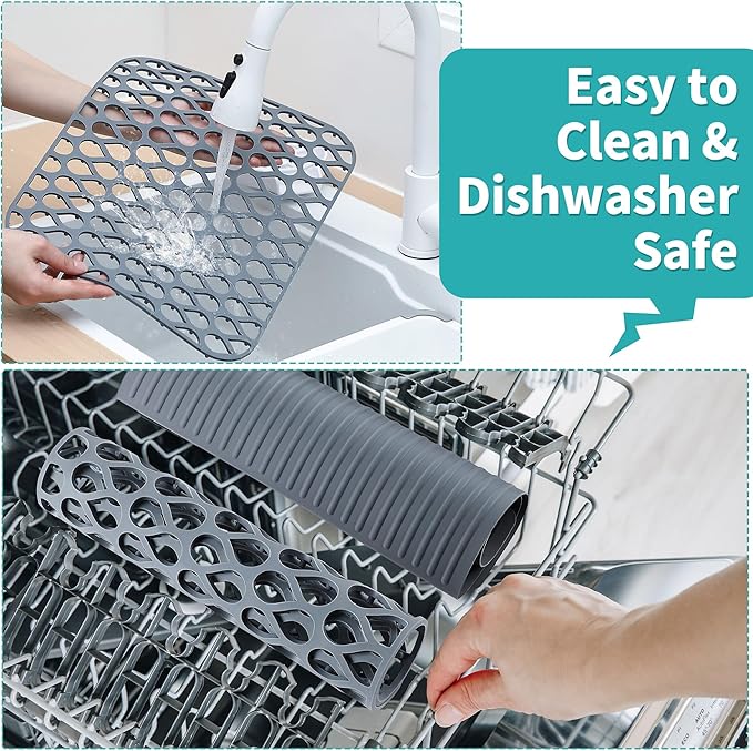 3 Pack Sink Mat and Sink Saddle Set, Sink Protectors for Kitchen Sink, Non Slip Silicone Sink Mat Dishwasher Safe, Protect Double Sink from Stains, Damage, Scratches (Cuttable)