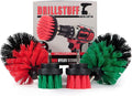 4-Piece Cordless Drill Scrub Brush Attachment Kit, Medium Green and Stiff Red Versions, Stainless Steel Handle