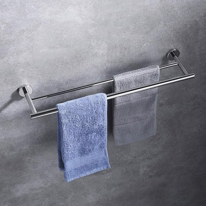 Miyili Double Towel Bar 24-Inch Stainless Steel Bathroom Towel Rack Holder Wall Mount Polished Finish, A01C60B