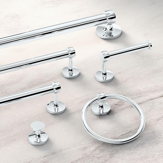 Gatco 5210 Gibson Towel Bar | Retro Modern Wall-Mounted Bathroom Towel Bar | Stylish Decorative Hardware, Heavy Duty Metal, EZ Ancor Mounting | Chrome Finish