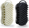 MtBoi 2PC Double-Sided Exfoliating Silicone Body Scrubber, 2-in-1 Bath Scrubber, Shampoo Brush, Silicone Loofah for All Skin Types, Shower Body Scrubber, Easy to Clean, Lather Well (Black&Gray)