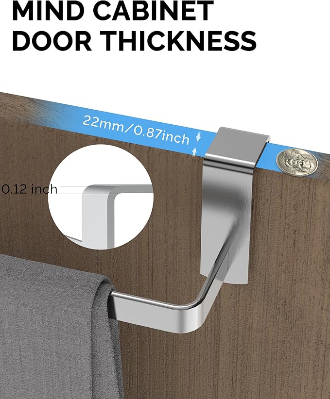 Over Cabinet Towel Rack, 2 Pack 14 Inch Over The Door Towel Bar Towel Hanger for Kitchen, Stainless Steel Over Cabinet Cupboard Kitchen Towel Holder, Foam Protective Mats (Silver)