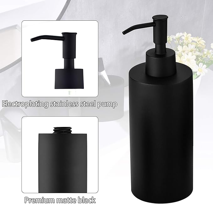 Matte Black 5 Piece Bathroom Accessories Set - Resin Countertop Kit with Soap Dispenser, Toothbrush Holder, 2 Tumbler Cups, Soap Dish