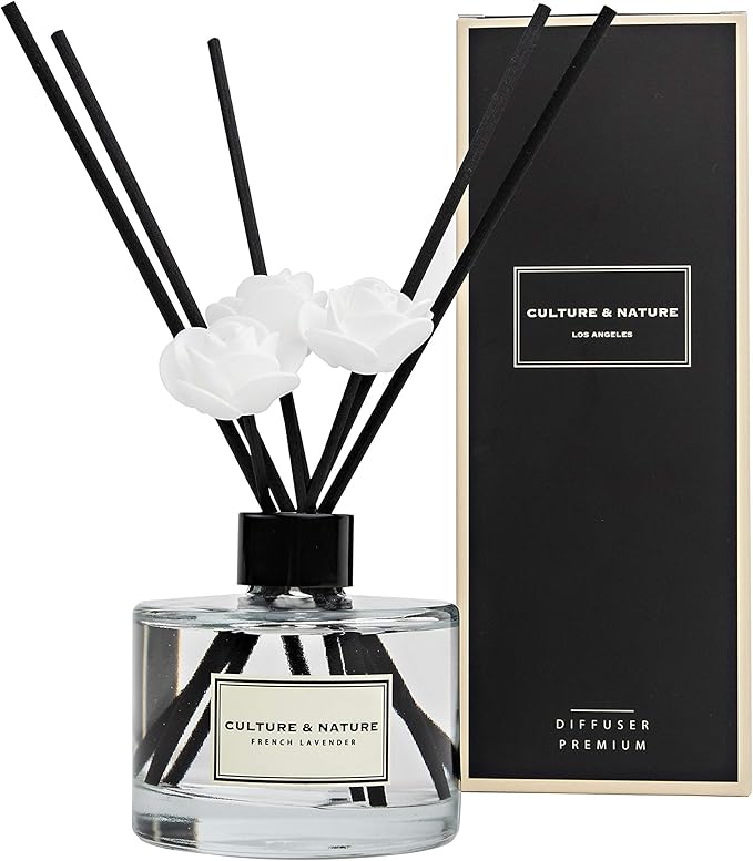 CULTURE & NATURE Reed Diffuser Set 6.7oz (200ml) French Lavender Scented Diffuser with Sticks Home Fragrance Reed Diffuser for Bathroom Shelf Decor