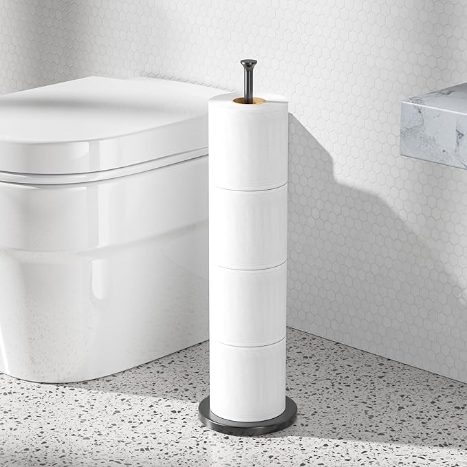 Stainless Steel Toilet Paper Holder Stand – Space-Saving Design for 4-6 Rolls – Modern Freestanding Bathroom Rolls Organizer