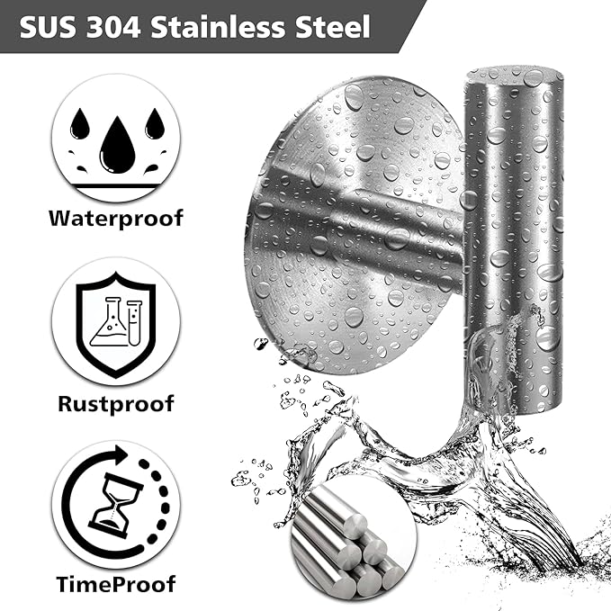Adhesive Hooks Heavy Duty Wall Hooks Stainless Steel Waterproof Shower Hooks, Adhesive Holders Coat Robe Hooks for Hanging, Wall Mounted Towel Hooks for Bathroom Kitchen - 4 Pack
