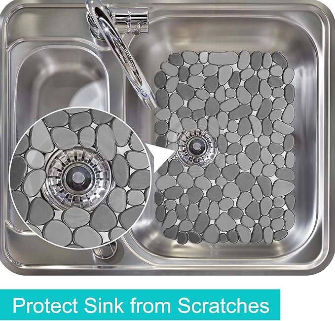 Coopay Kitchen Sink Mat Pebble Protect Mat PVC Eco-friendly Adjustable Stainless steel/ Porcelain Dish Drying Pad Protector for Bottom of Kitchen Sink, 15.8 x 11.8 inches (1 Pack, Gray)