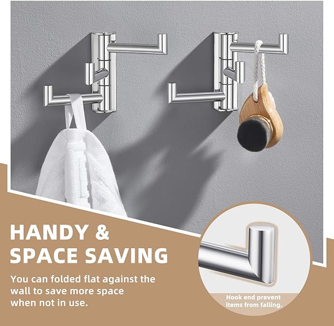 Suyar Swivel Towel Hook Polished Chrome, SUS 304 Stainless Steel Robe Holder for Bathroom with 3 Arms, 2 Pack
