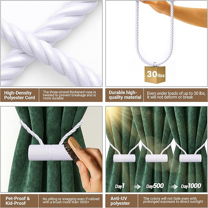 Hion Magnetic Curtain Tiebacks White 6 Pack, Curtain Tiebacks Buckles Holdbacks Holders Hooks Clip for Home Bedroom Office Decorative Thick or Thin Curtain