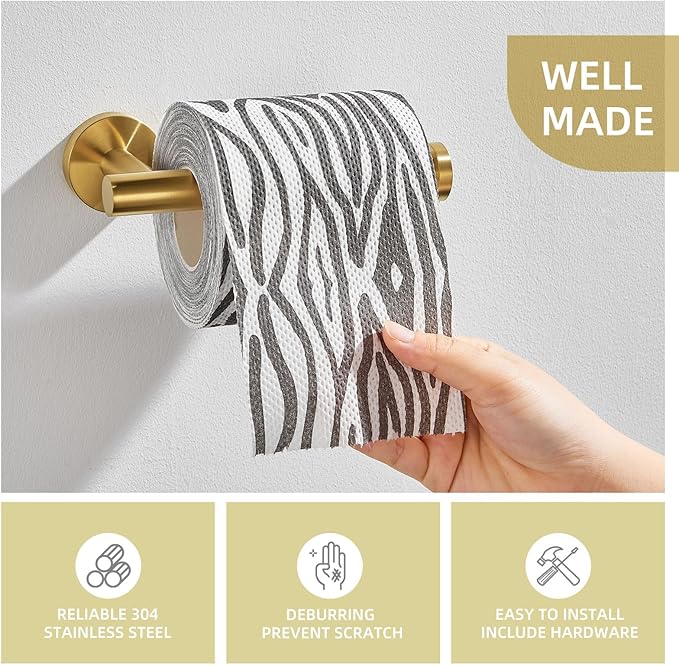 Toilet Paper Holder Brushed Dark Gold, Angle Simple SUS304 Stainless Steel Bathroom Paper Roll Holder Hanger, Lavatory Tissue Dispenser Wall Mount