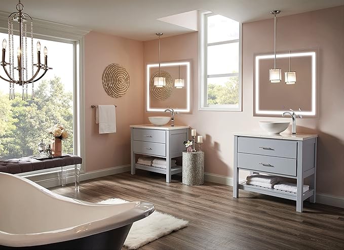 Krugg | Square 36 Inch X 36 Inch LED Bathroom Mirror | Lighted Vanity Mirror Includes Dimmer & Defogger | Wall Mount Vertical or Horizontal Installation