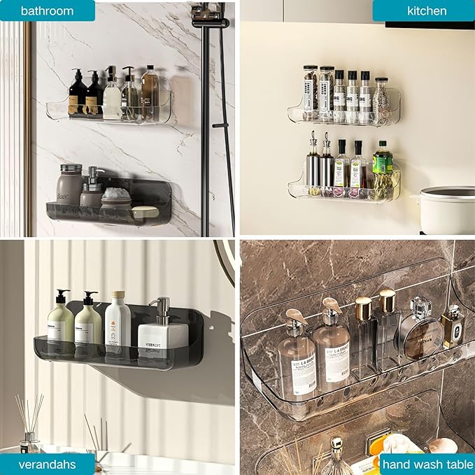 2 PCS Acrylic Wall Mounted Transparent Shelf, Non Drilled Wall Adhesive Bathroom Shelf with Self-adhesive Tape, Suitable for Storage in Bathrooms and Kitchens
