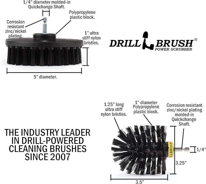 Ultra Stiff Drill Powered Cleaning Brush kit for Heavy Duty use by Drillbrush