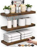 BAYKA Floating Shelves Bathroom for Wall – Shelf Over Toilet Farmhouse Rustic Wood for Bedroom, Kitchen, or Living Room Decor Organization Display Shelving – Rustic Brown, Set of 3